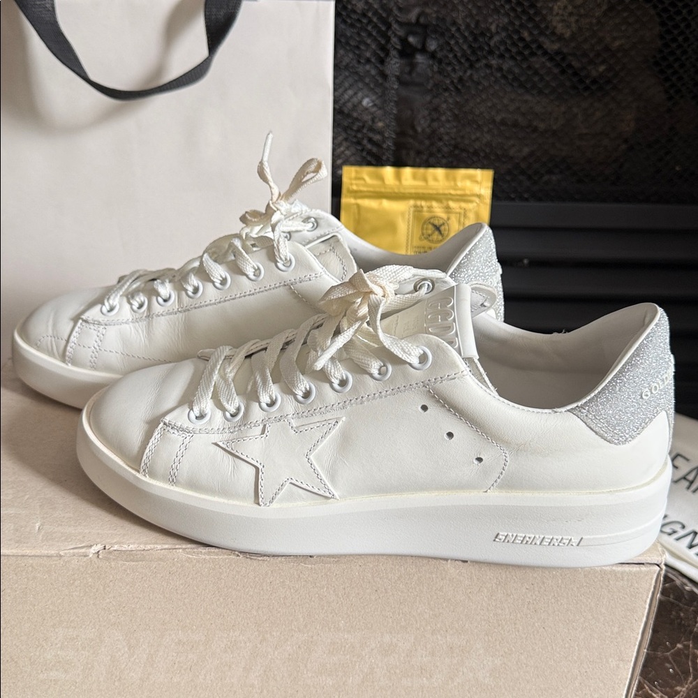 Golden Goose Pure Star White and Silver Sneakers Size 38